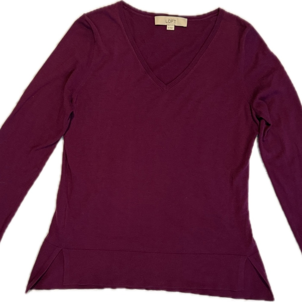 LOFT Purple V-Neck Knit Top Sz XS